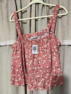 torrid Coral Pink Floral Smocked Strap Tank